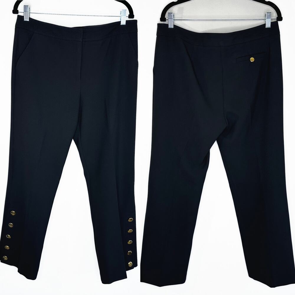 Trina Turk Fete High Rise Ponte Knit Gold Button Side Straight Leg Pants Trouser - Picture 2 of 15